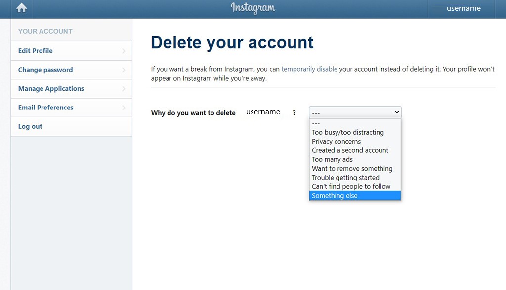 Delete Instagram Reason