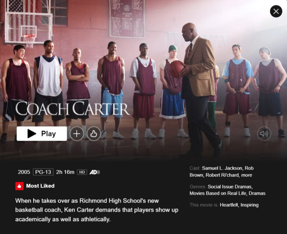 Coach Carter on Netflix (Sports Movies on Netflix)