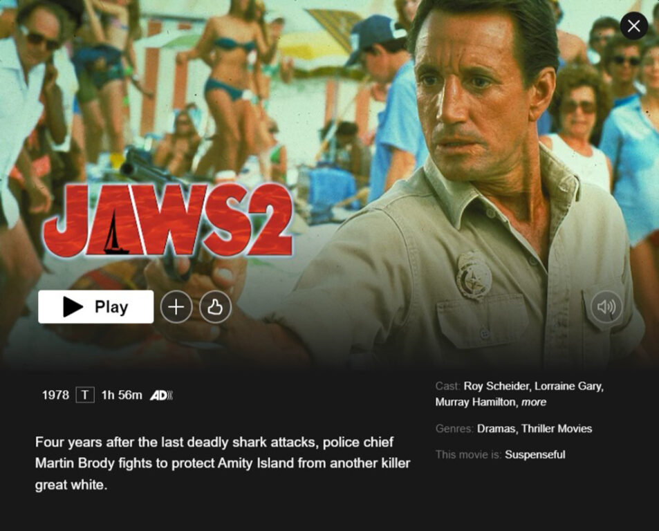 Jaws 2 on Netflix