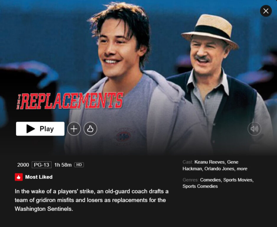 The Replacements on Netflix (Sports Movies on Netflix)