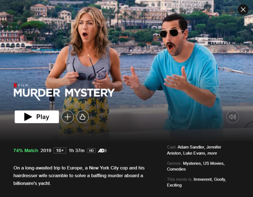 Adam Sandler Movies on Netflix - Murder Mystery