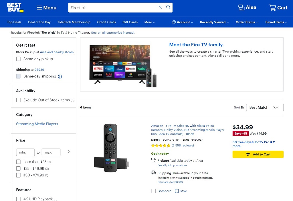 Amazon Firestick on Best Buy