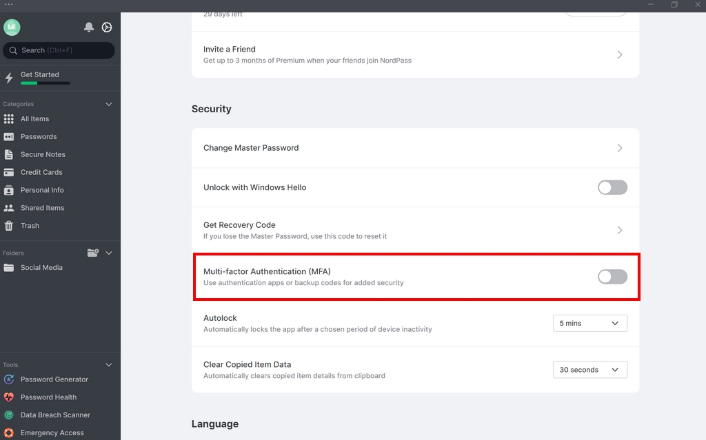 NordPass Review: The option to enable Multi-factor Authentication (MFA)