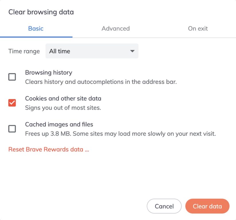 Clear Cache and Cookies Brave Browser