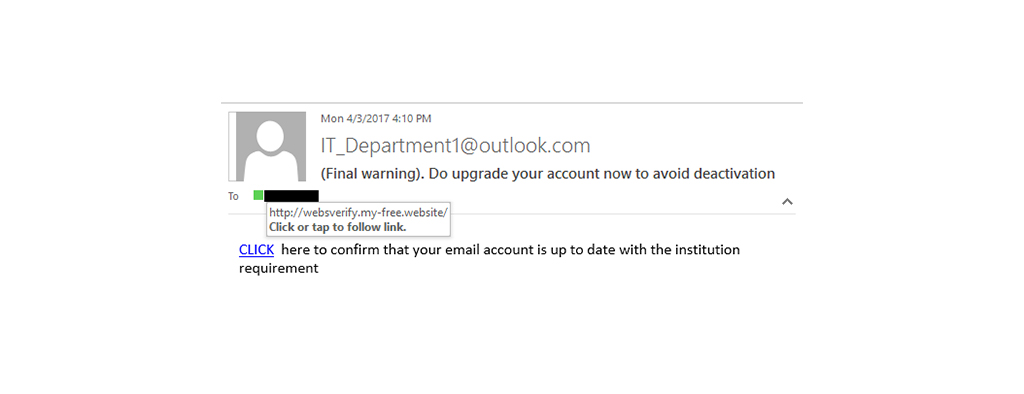 Phishing emails example