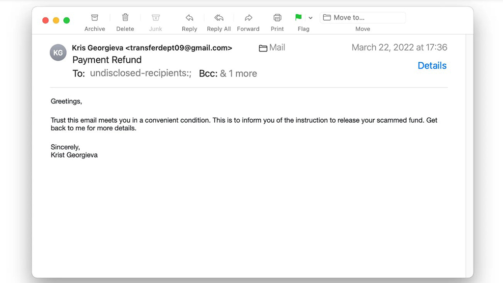 Phishing emails example
