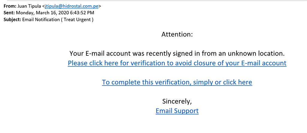 Phishing emails example