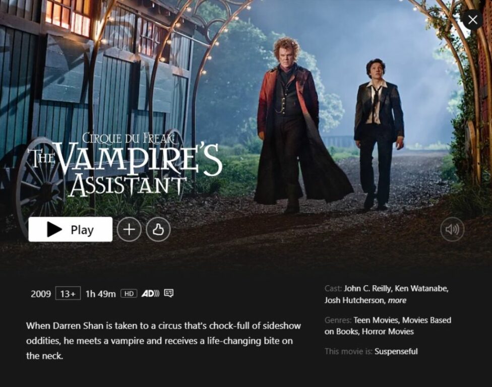 Cirque du Freak: The Vampire’s Assistant on Netflix