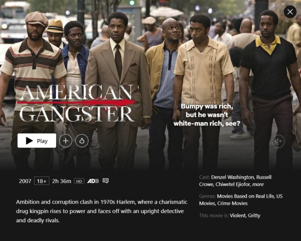 Gangster Movies on Netflix - Amercian Gangester