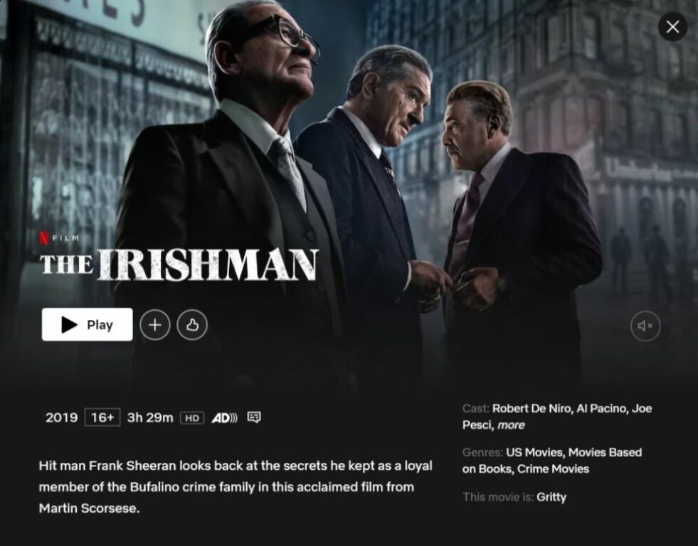 Gangster Movies on Netflix - The Irishman