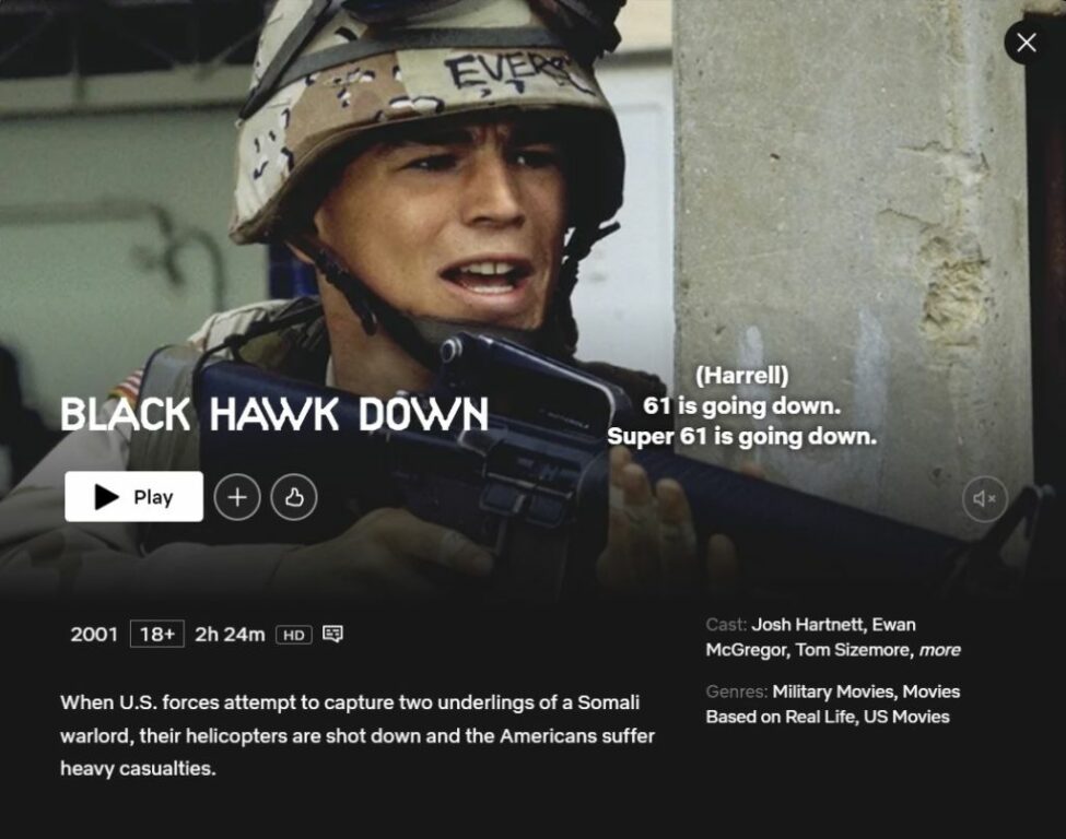War Movies on Netflix - Black Hawk Down