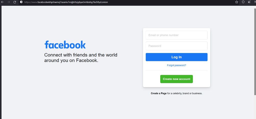 Facebook dark web version allows access from restricted regions.
