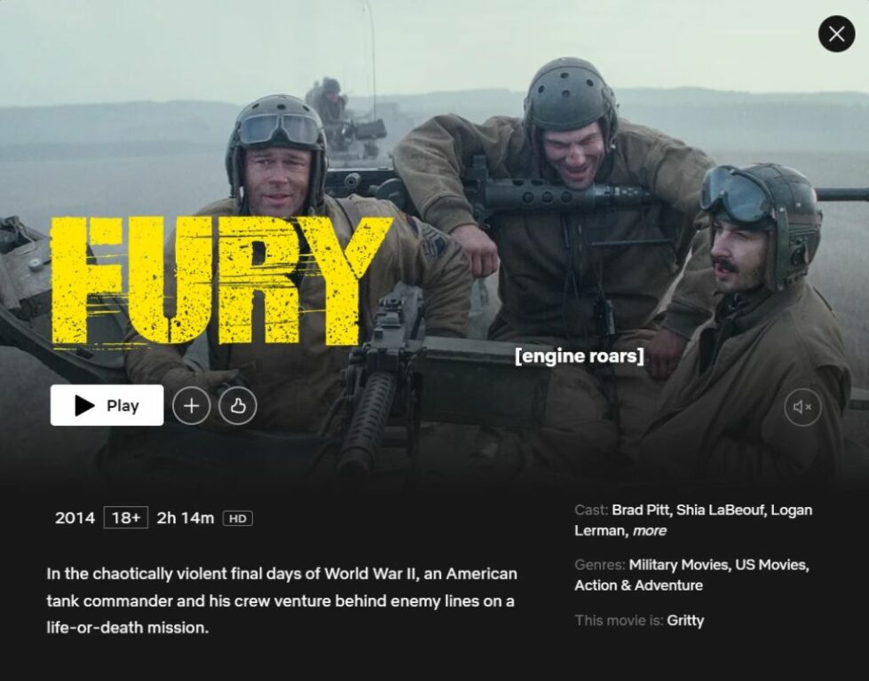War Movies on Netflix - Fury
