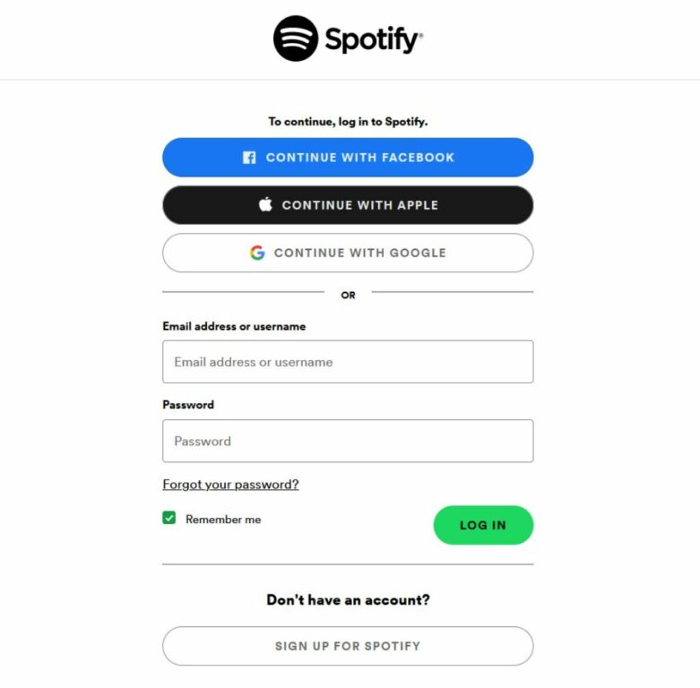 Spotify login page