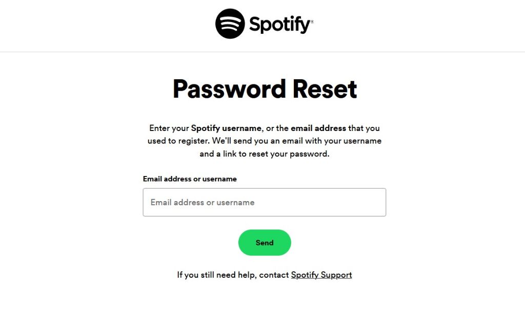 Spotify Password Reset page.