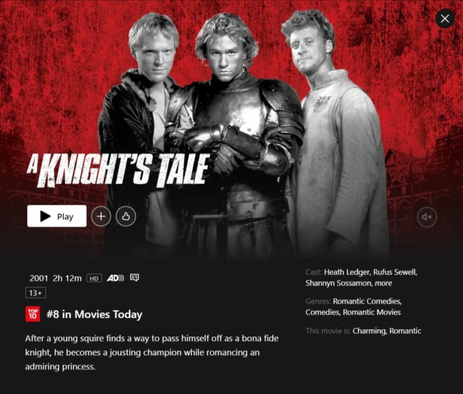 A Knight’s Tale is one of the best comedies on Netflix that no one should miss.