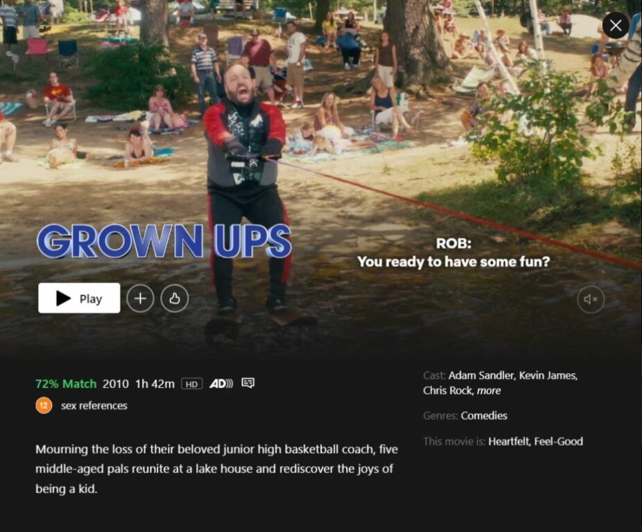 Grown Ups is about a bunch of friends out on a funny yet heartfelt life discovery. 