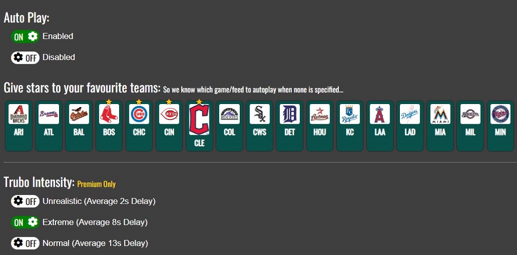 Some settings on MLB66 are only for premium subscription plans.