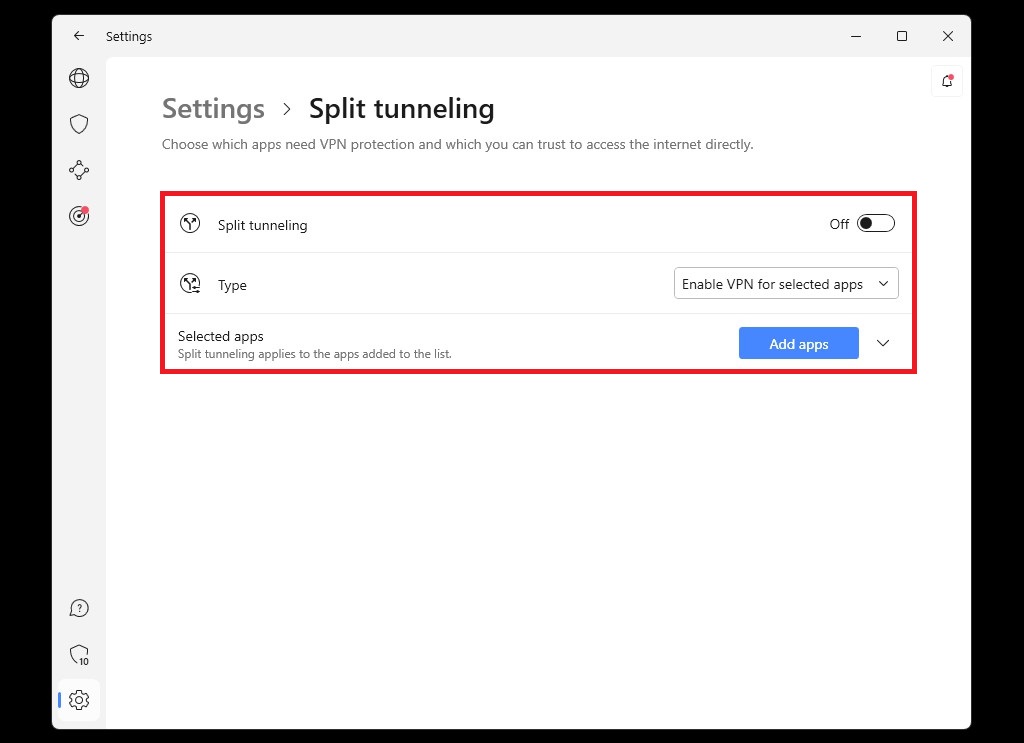 NordVPN Split tunneling lets you specify apps that can bypass the VPN service.