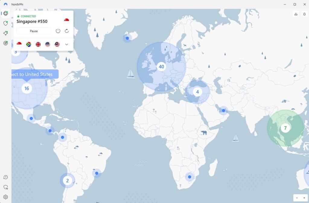 The NordVPN Client App has a neat interactive server map you can use for connections.