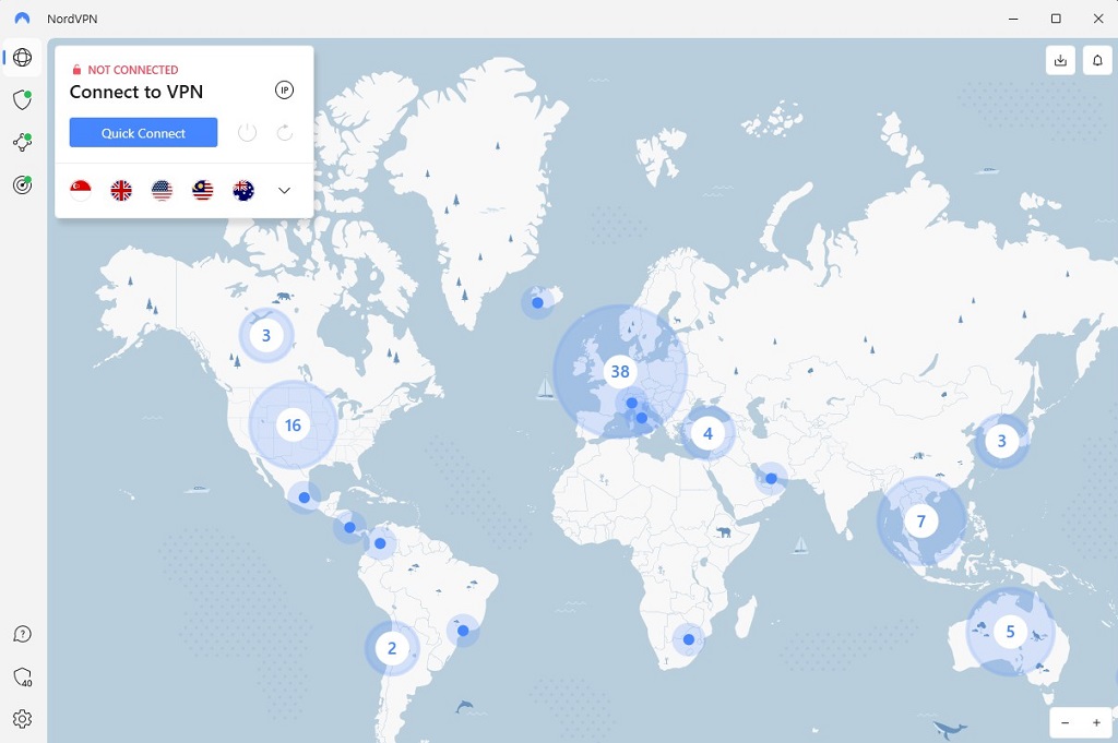 The interactive map on NordVPN's interface is pretty handy.