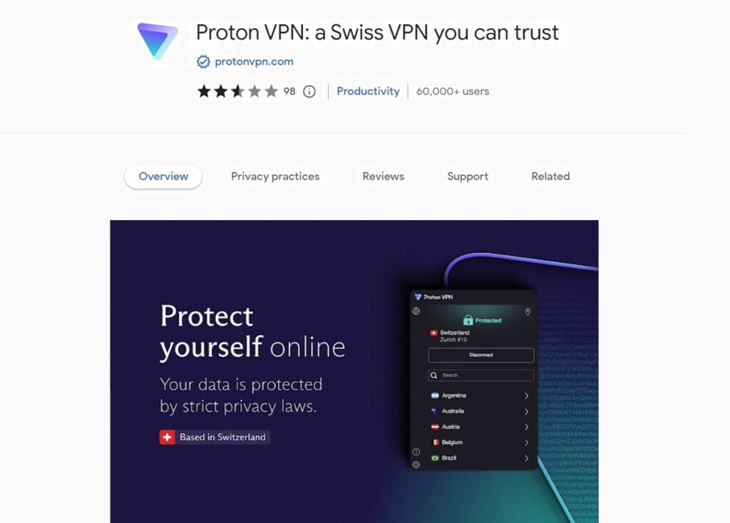 ProtonVPN's Chrome Extension is a privacy-centric option that boasts high-grade encryption.