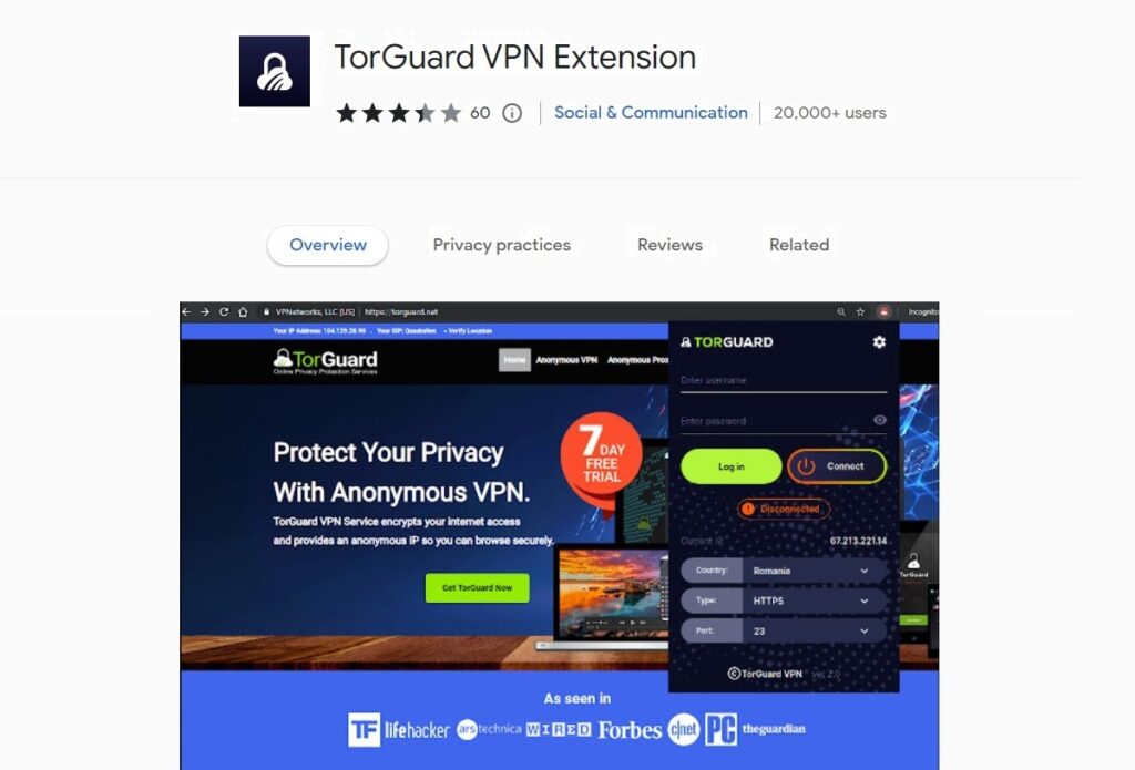 TorGuard's Chrome extension provides numerous settings and options for a highly customizable browsing experience.