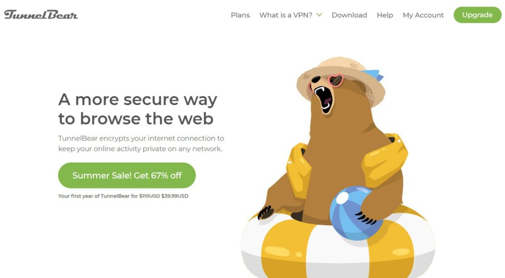 TunnelBear VPN main landing page