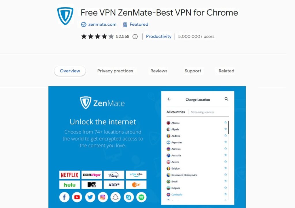 ZenMate's extension is an easy-to-use tool offering solid security features.