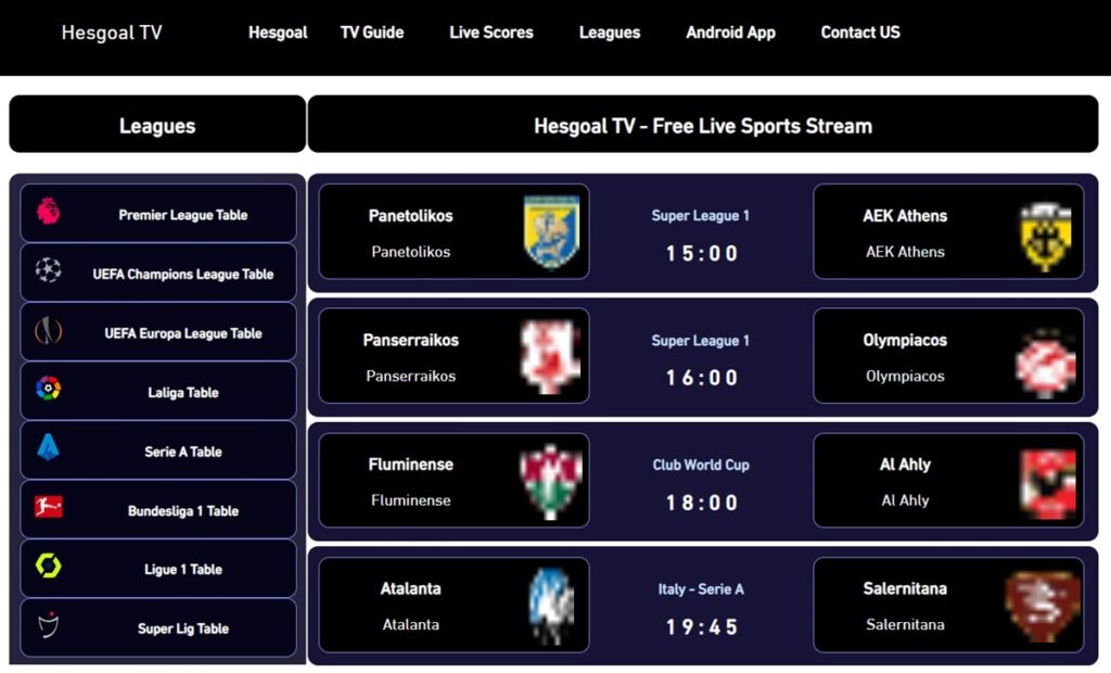 Hesgoal - One of the standouts as a popular free streaming site for live football matches.