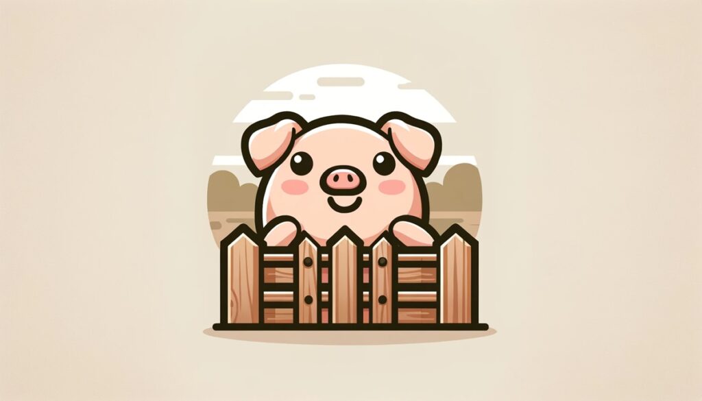 Cute Cartoon Pig in a Small Fenced Area