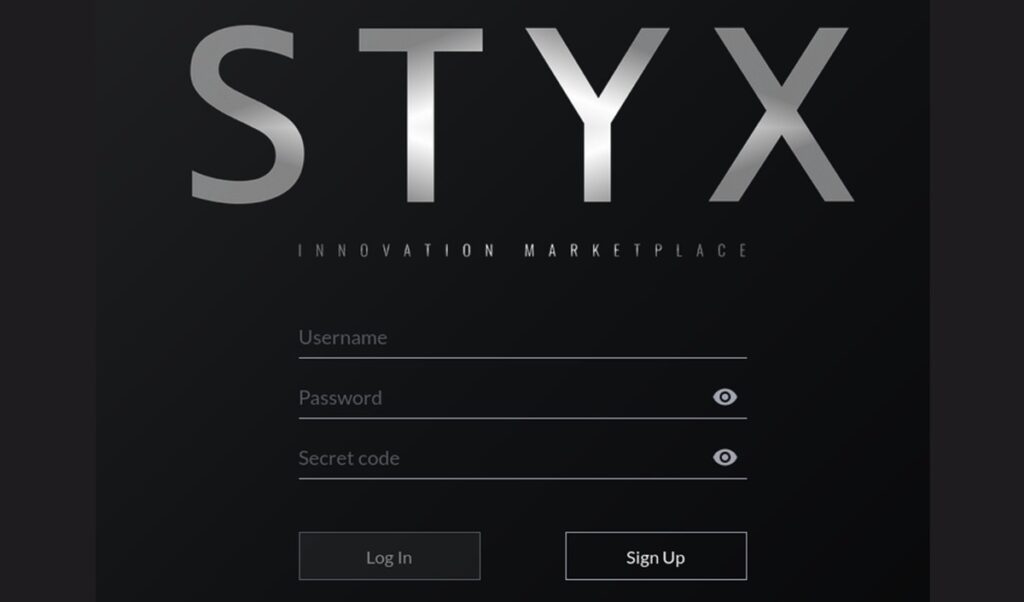 STYX Marketplace login screen