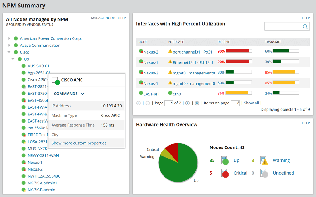 SolarWinds NPM is a trusted sentinel for network fault and performance monitoring.