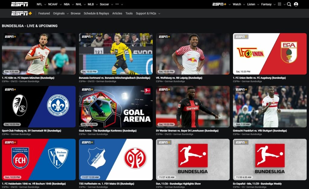 US fans can watch Bundesliga matches on ESPN+ during the season. (Source: ESPN+)